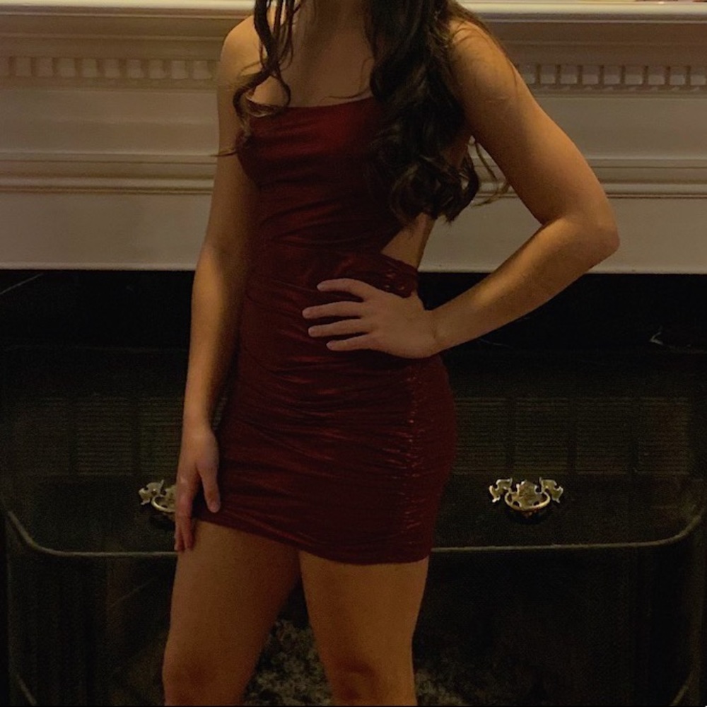 A maroon mini dress.